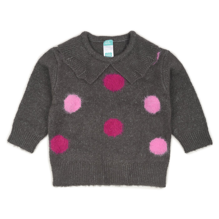 Girl Grey Neck Frill Pink And Purple Sweater