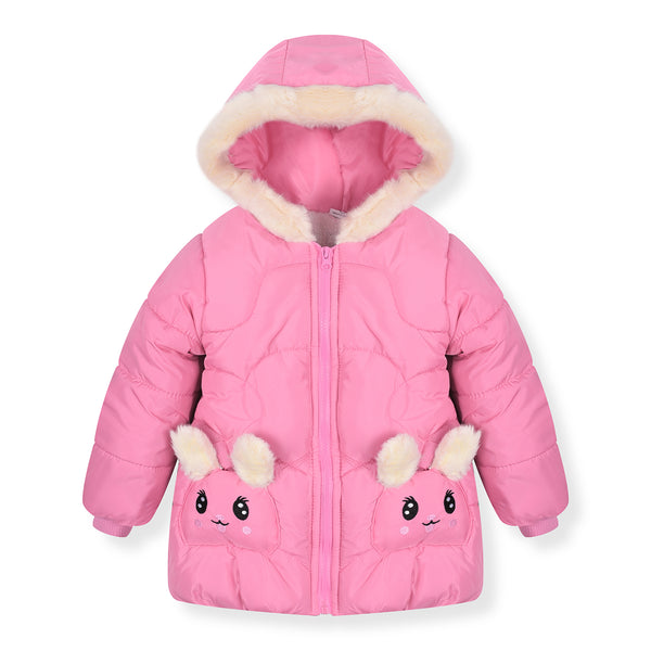 Girl Inner Fur Pink Jacket With Bunny Face Pockets