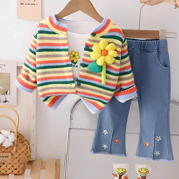 Girl Multi Lining Sweater With Inner Fleece Sweatshirt And Embroidered Pant