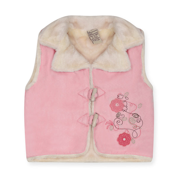 Girl Pink Embroidered Sleeveless Warm Jacket