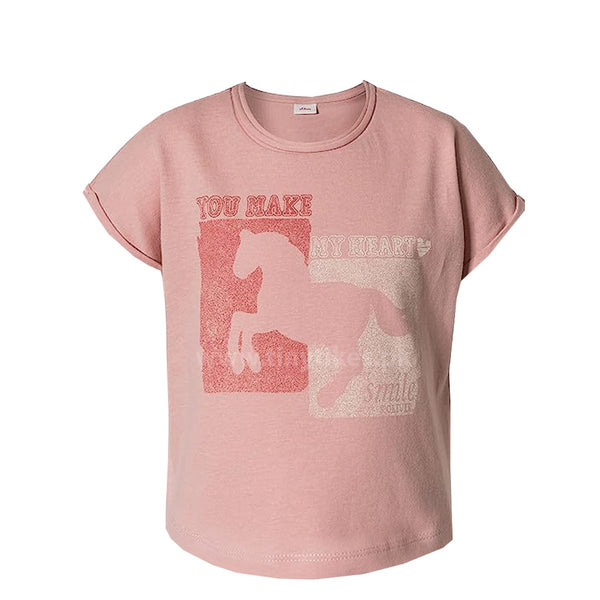 SOLIVER Girls T-Shirt Pink Color With You Make My Hearth & Horse Print - TinyTikes.pk