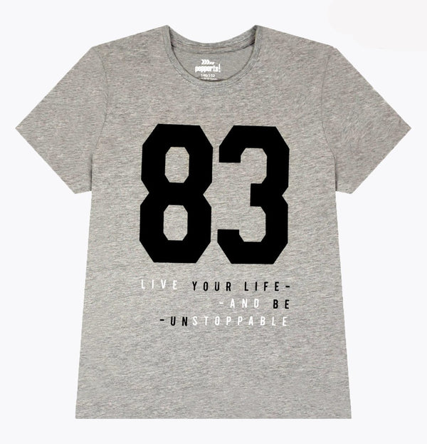 HM Half Sleeve Boys T-Shirt 83 Print Smoke Grey Color - TinyTikes.pk