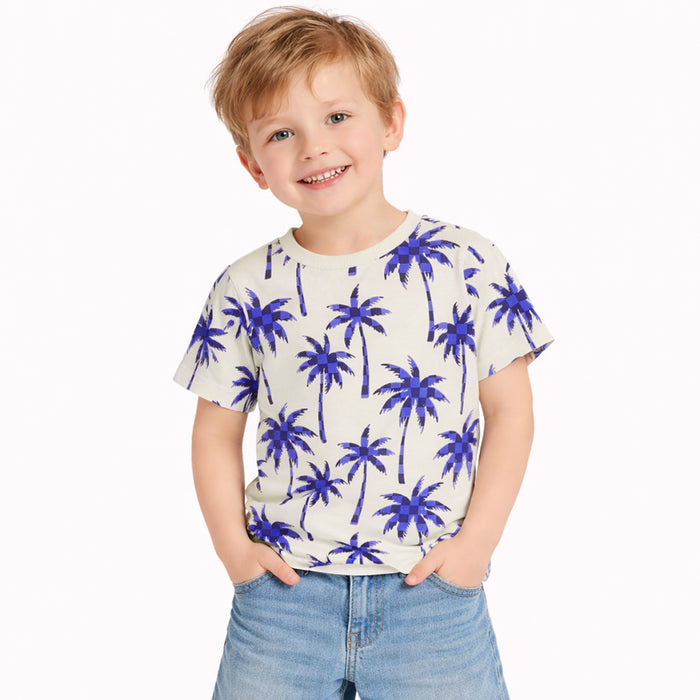 MS Boy Coconut Tree Printed Off White T-Shirt
