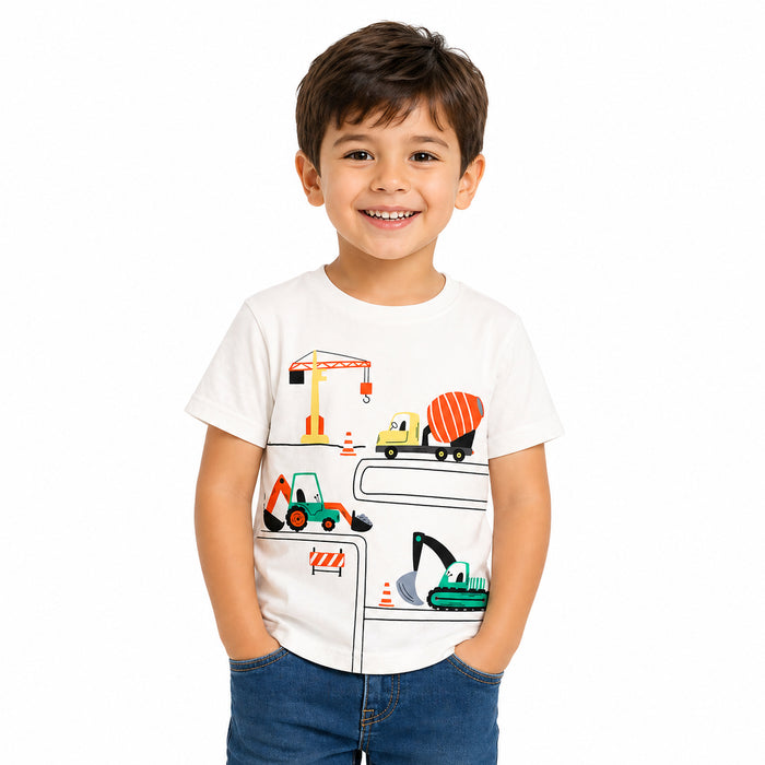 Pri Mark Construction Machinery Printed T-Shirt
