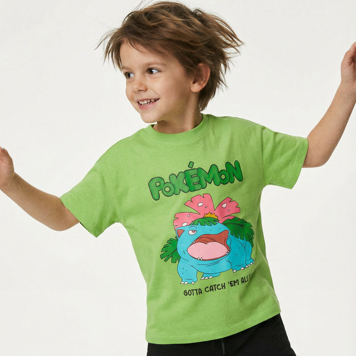 POKE MON Boy Green Pokemon Printed HalfSleeves T-Shirt
