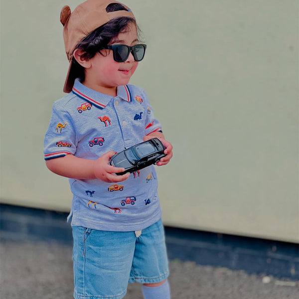 HJ Boy Camel Embroidery Grey Polo Shirt