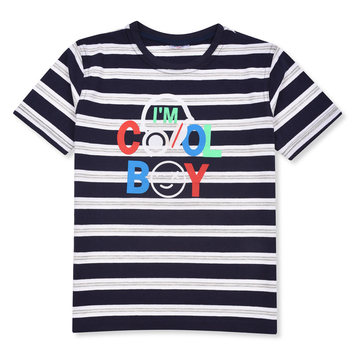 SALT & PEPPER Navy Blue Lining I Am Cool Boy Printed T-Shirt