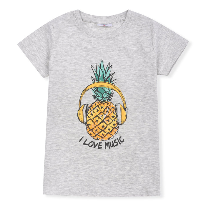 SALT & PEPPER Boy Pineapple Printed Grey T-Shirt