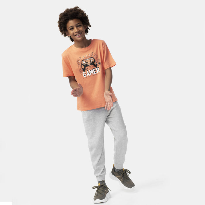 T E X Boy Gamer Printed Orange T-Shirt