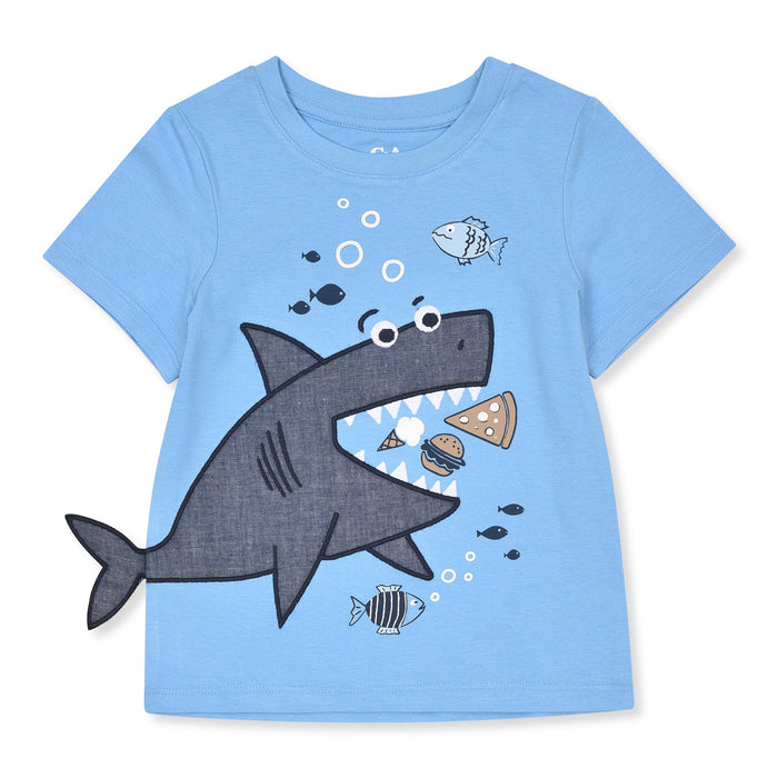 CA Boy Shark Embroidery Sky Blue T-Shirt