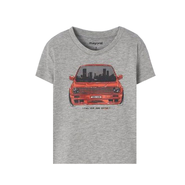 MAY ORAL Boy Grey Car Print T-Shirt