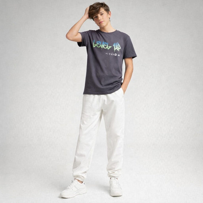 PRM Boy Grey Level Up Printed T-Shirt