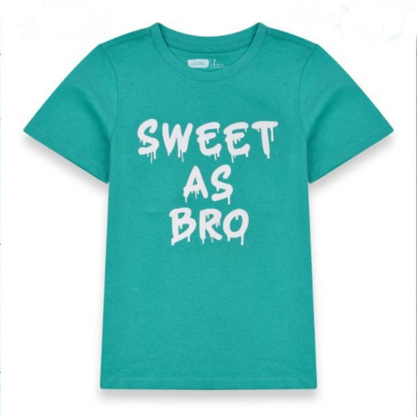 YNG Boy Sea Green With Sweet As Bro Printed Jersey T-Shirt