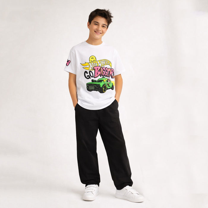Boy Car Printed White T-Shirt