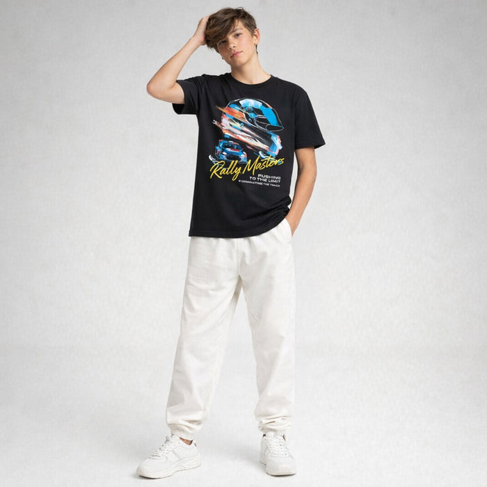 Boy Halmet Printed Black T-Shirt