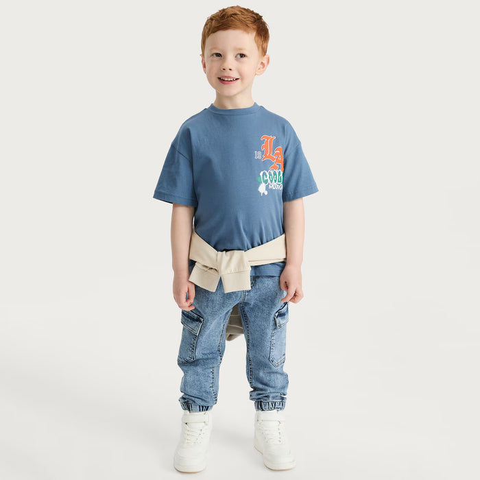 Boy Cool Mood Printed Blue T-Shirt