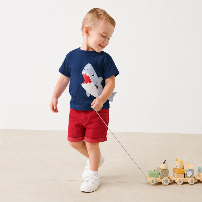 Baby Boye Blue Shark Printed T-short