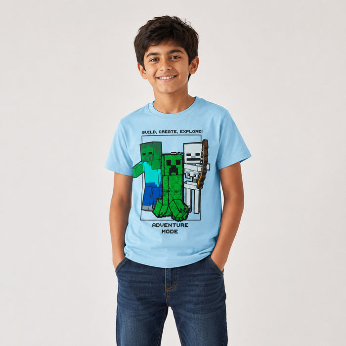 Mine Craft Sky Blue Adventure Mode Sequence T-Shirt