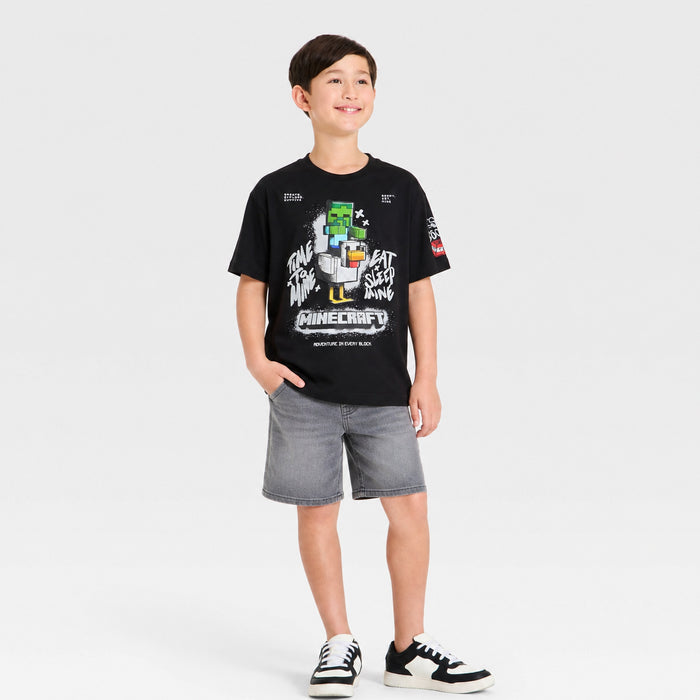 Mine Craft Black Time To Mine Printed T-Shirt
