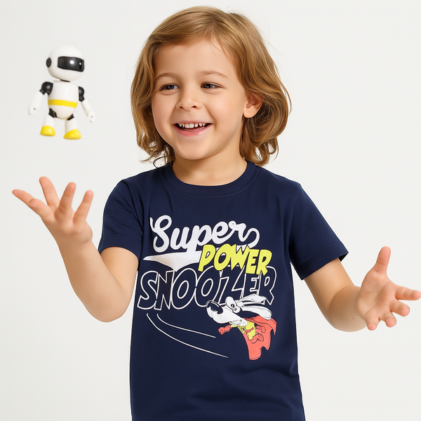 LK Boy Navy Blue With Snoozer Printed Jersey T-Shirt