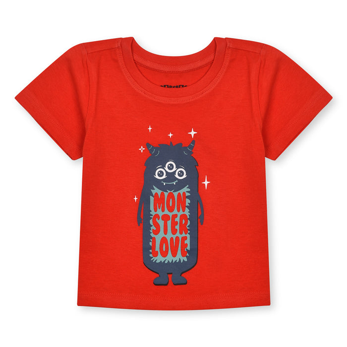 Boy Red Monster Printed T-Shirt