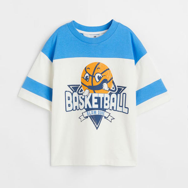 Boy White Basket Ball Print T-Shirt