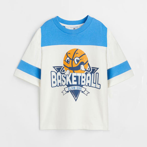 Boy White Basket Ball Print T-Shirt