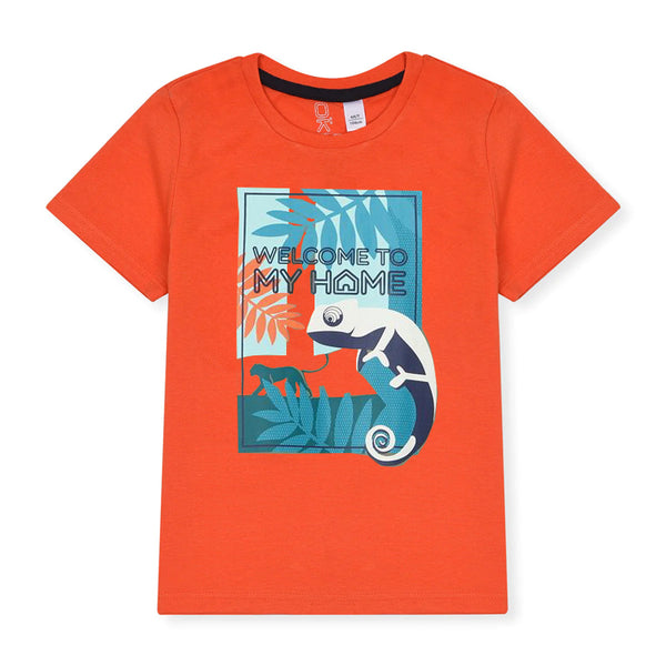 Ok Soft Cotton Jersey Orange Chameleon Printed T-Shirt