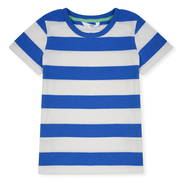 MS Soft Cotton Jersey White And Blue Lining T-Shirt