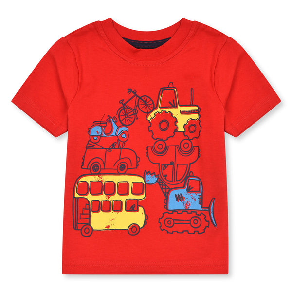 GERG Boy Red Vehicles Printed T-Shirt