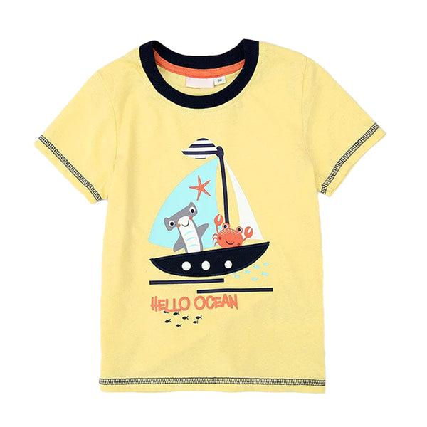LGD Imported Soft Cotton Jersey Yellow With Boat Patch T-Shirt