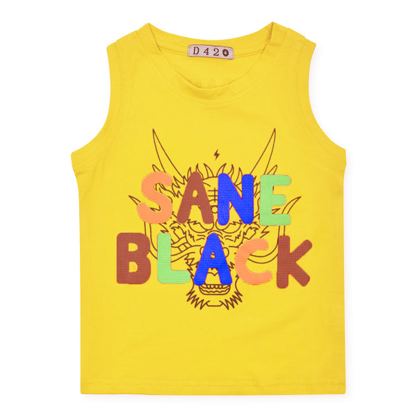 Boy Yellow Sane Black Printed Sando