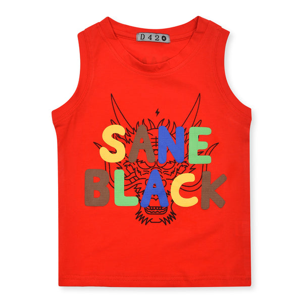 Boy Red Sane Black Printed Sando
