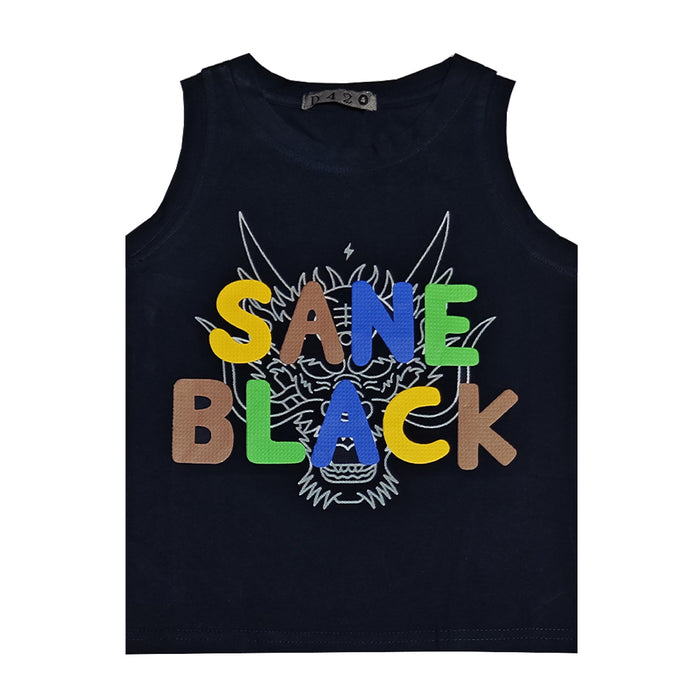 Boy Black Sane Black Printed Sando