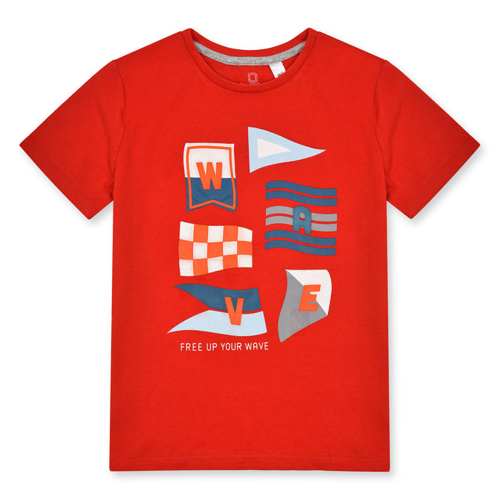 OK Boy Red Wave Printed T-Shirt
