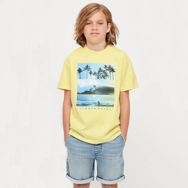 Boy Yellow Summer Waves Printed T-Shirt