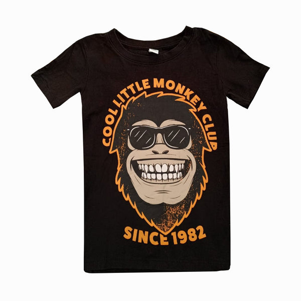 DOPO DOPO Boy Black T-Shirt Monkey Face Printed