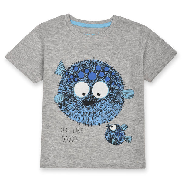 Grey T-shirt Blue Puffer Fish Print