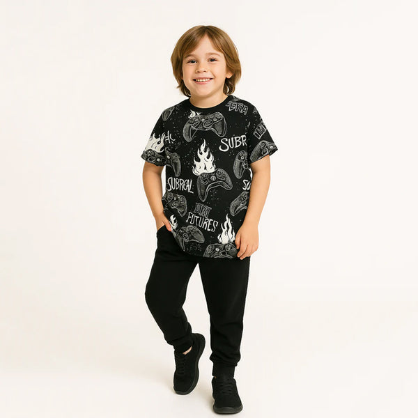 HM Black Gaming Controller Printed T-shirt