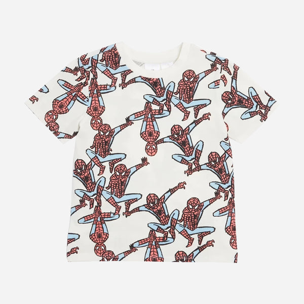 Boy White Spiderman Print T-Shirt