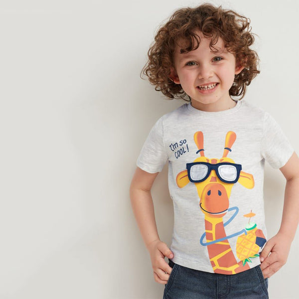 CA Boy Grey Giraffe Print T-Shirt