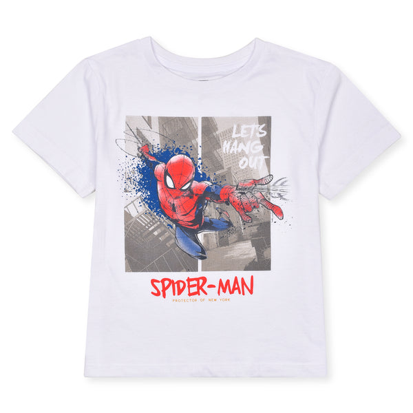 Boy White Spiderman Print T-Shirt