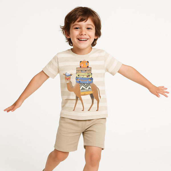 CA Boy Off White Camel Printed T-Shirt