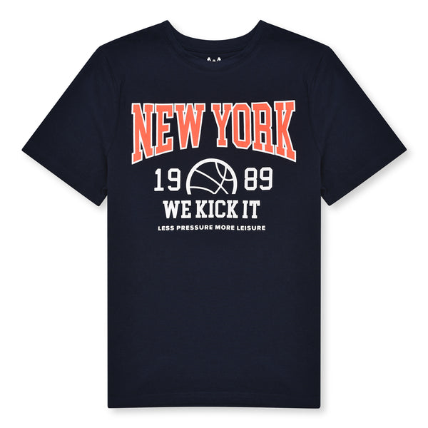 CA Boy Navy Blue New York Printed T-Shirt