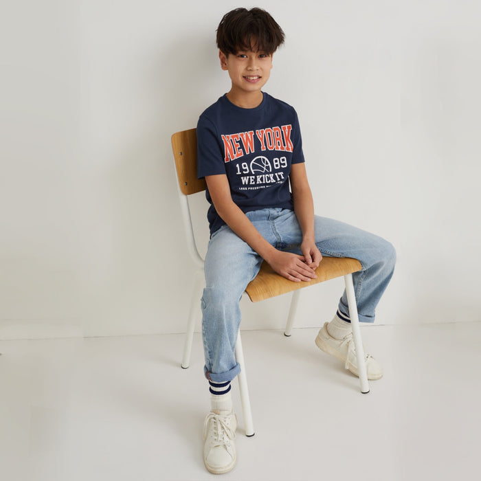 CA Boy Navy Blue New York Printed T-Shirt