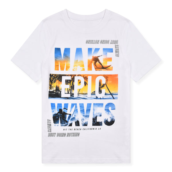 CA Boy White Make Epic Waves Print T-Shirt