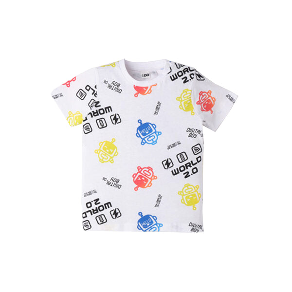 IDO Boy White Digital Boy Print T-Shirt