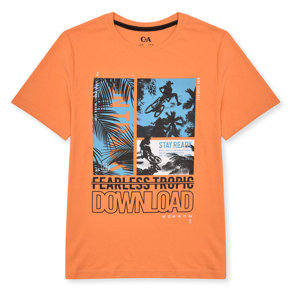 CA Boy Orange Color Boy Cycling Printed T-Shirt