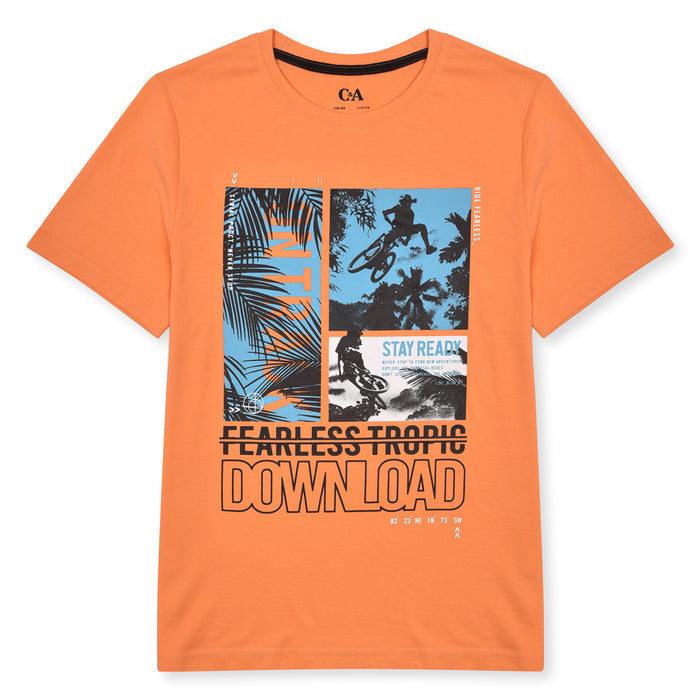CA Boy Orange Color Boy Cycling Printed T-Shirt