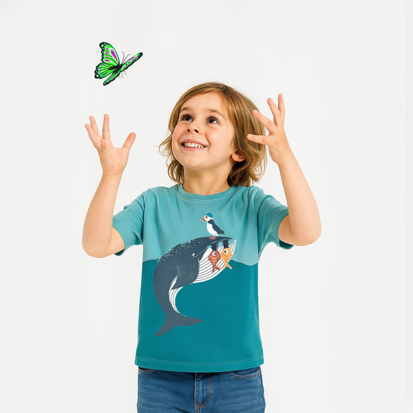 CA Boy Sea Whale Printed T-Shirt With Fish Embroidery
